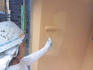 習志野市外壁　上塗りガイナ塗装１階