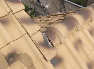 今回屋根は塗装しませんが、割れてしまっている部分を補修します。